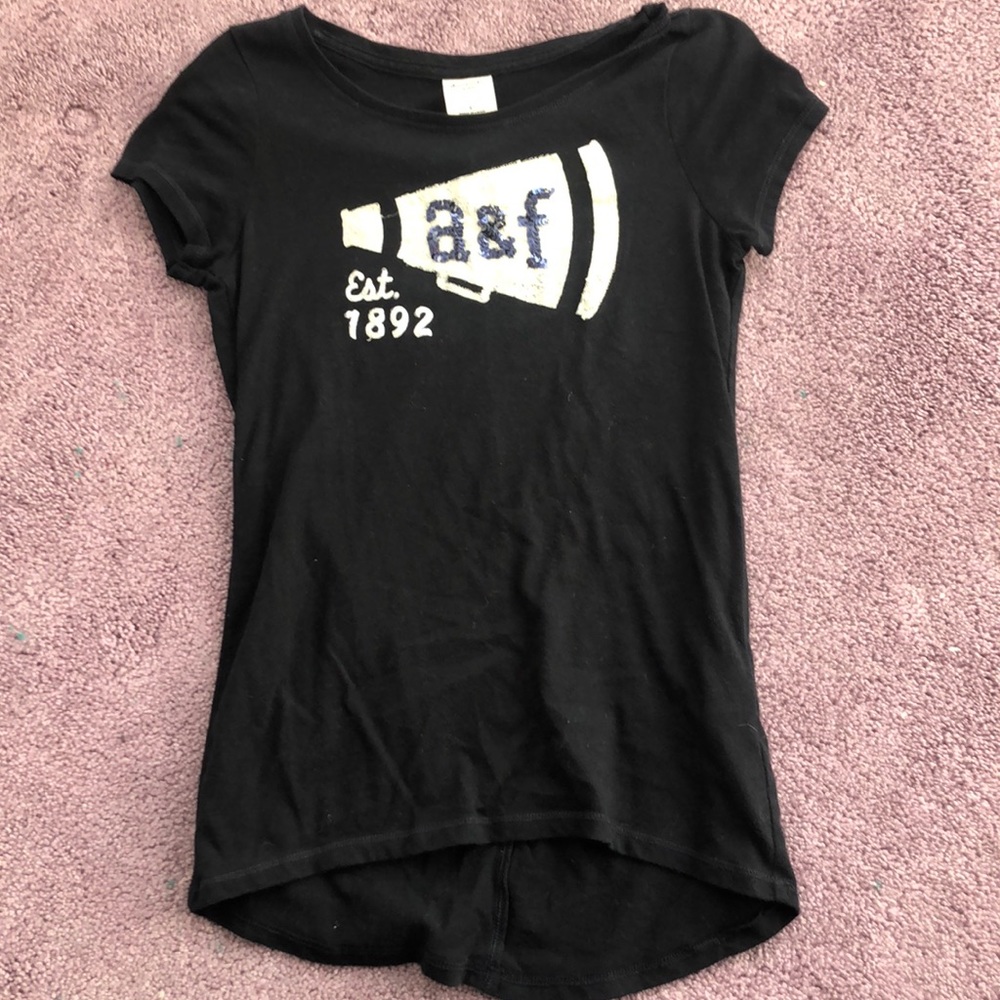 Black Abercrombie shirt, sequin and lace logo